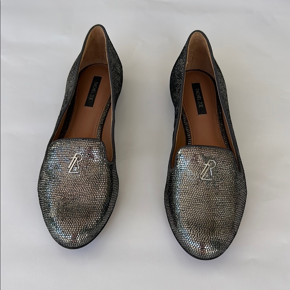 Rachel Zoe Black and Silver Flats with Metallic Finish